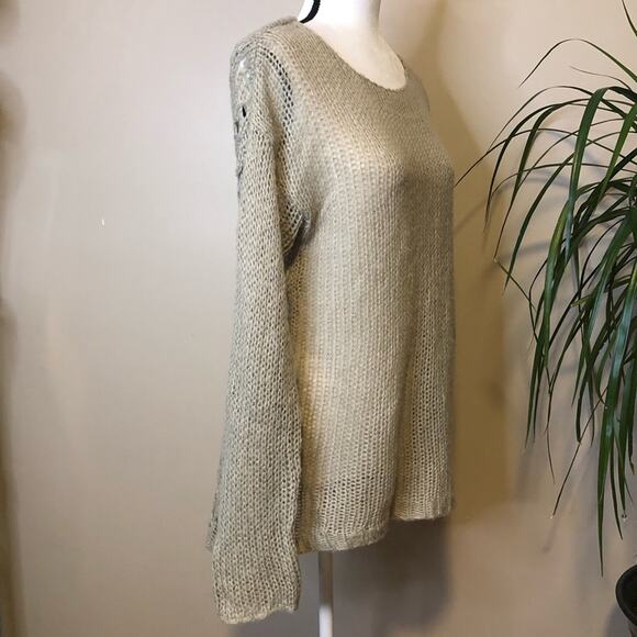 Others Follow Loose Knit Long Sleeve Crochet Pullover Sweater Tan Beige Size L - Picture 4 of 8